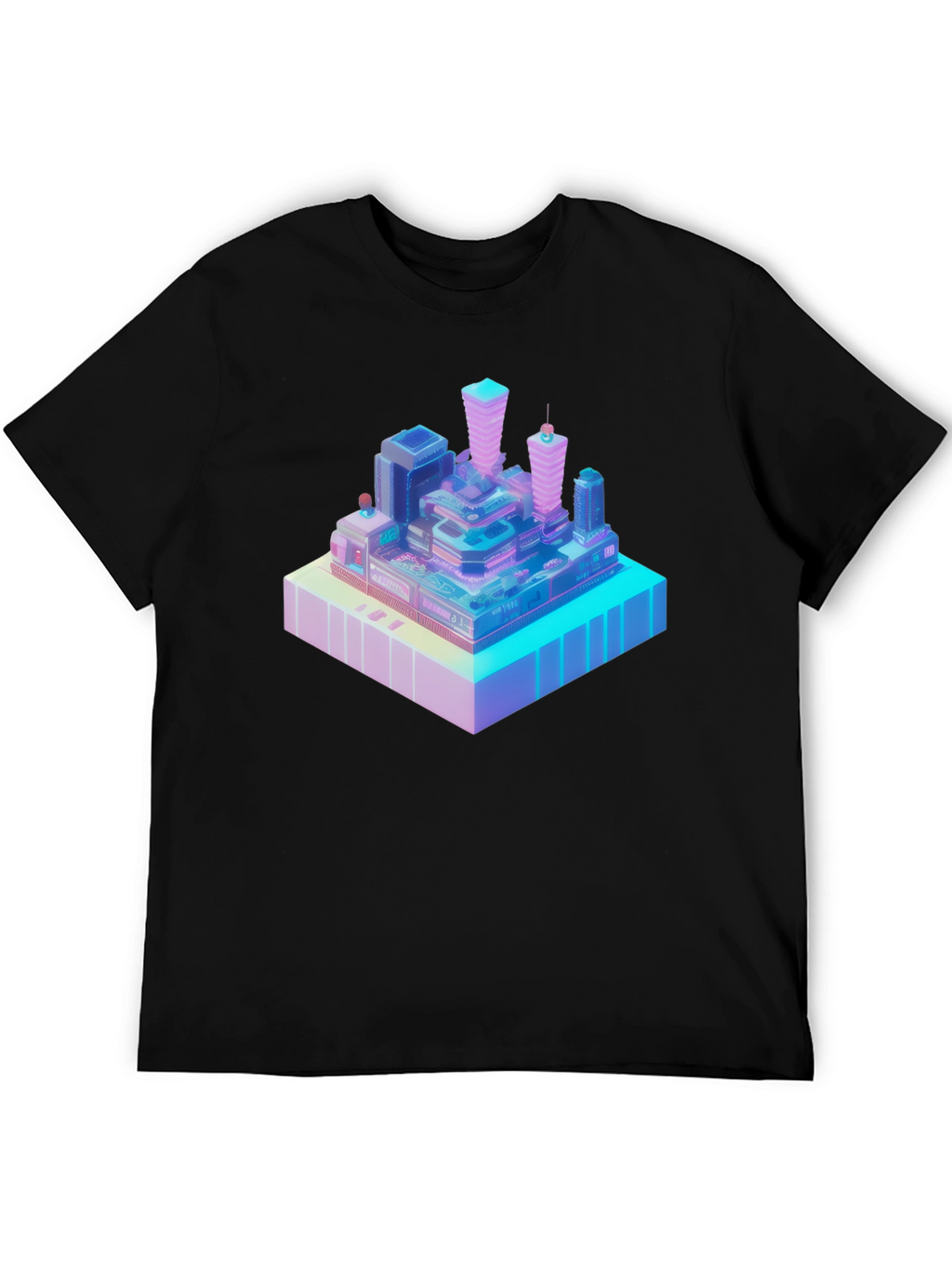 Isometric Cityscape Graphic Tee - Modern Black T-Shirt