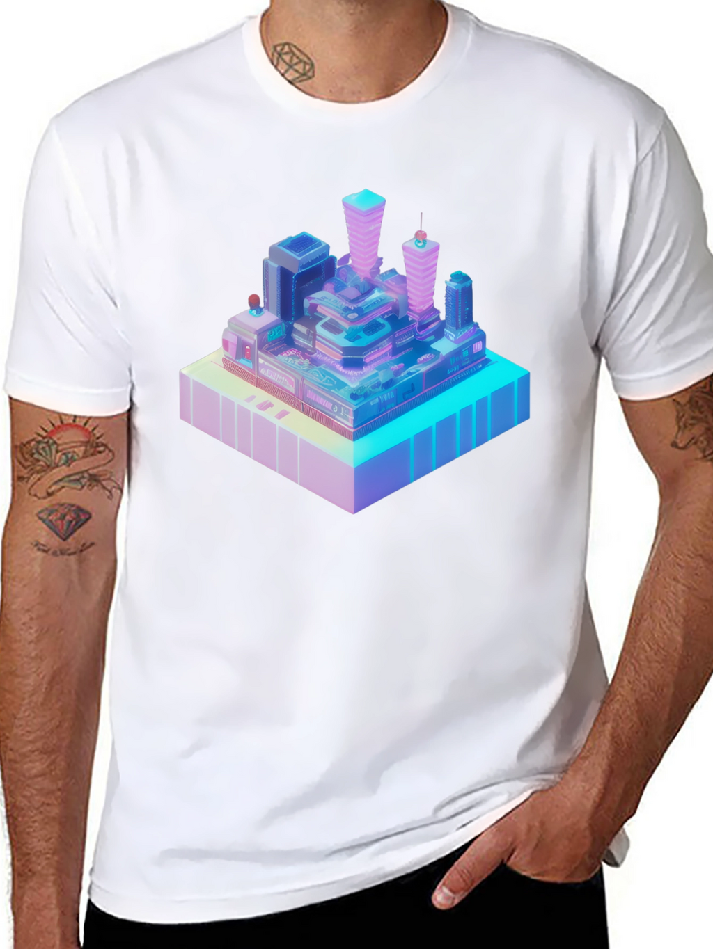 Isometric Cityscape Graphic Tee - Modern Black T-Shirt