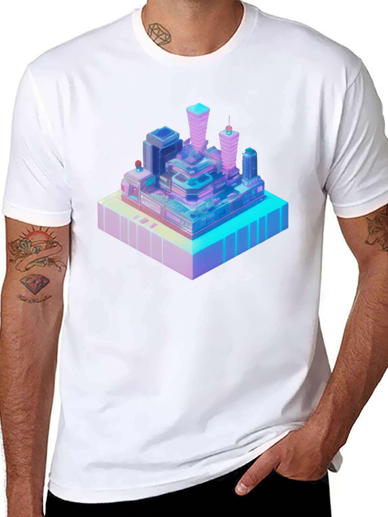 Isometric Cityscape Graphic Tee - Modern Black T-Shirt