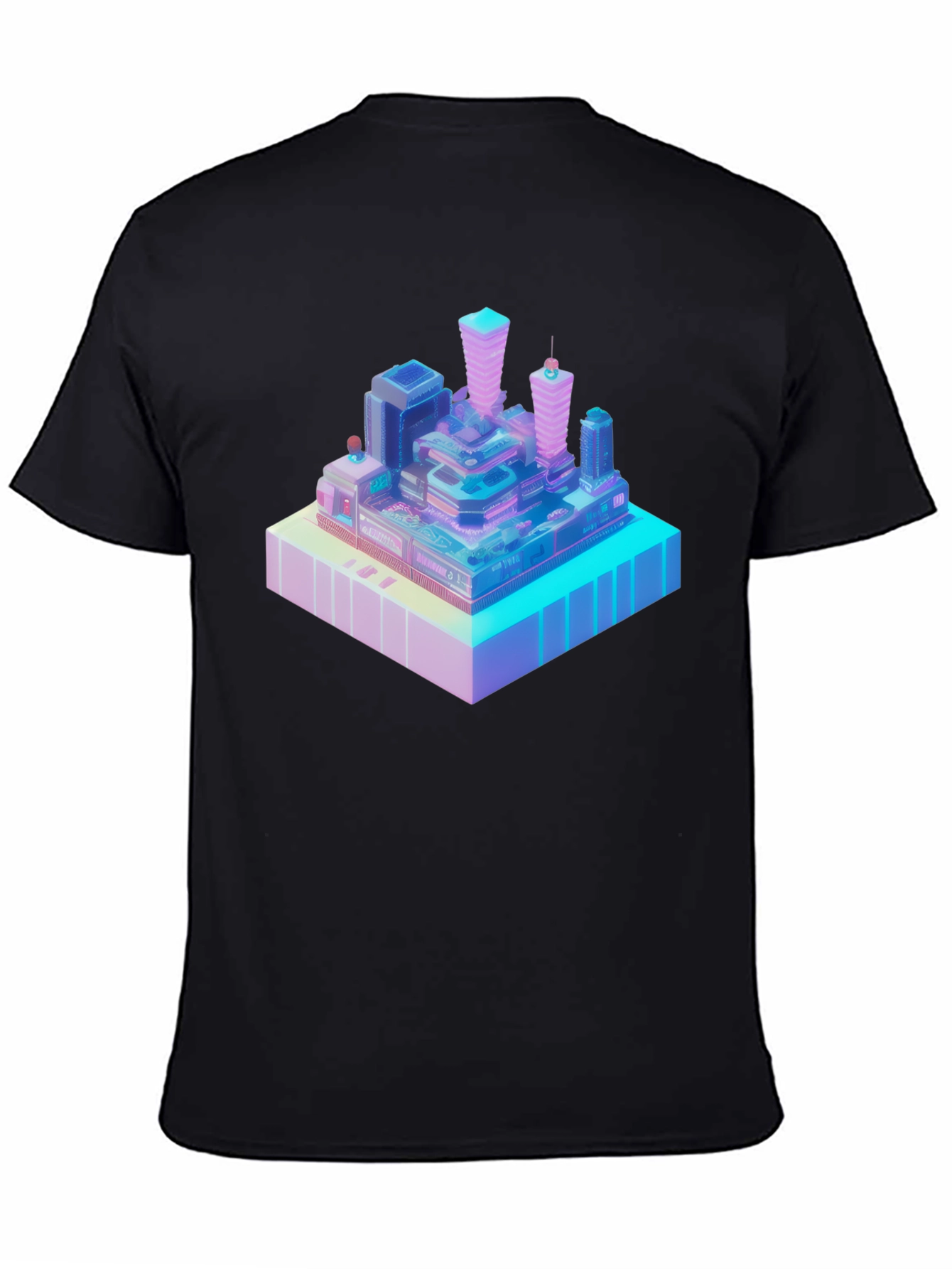 Isometric Cityscape Graphic Tee - Modern Black T-Shirt