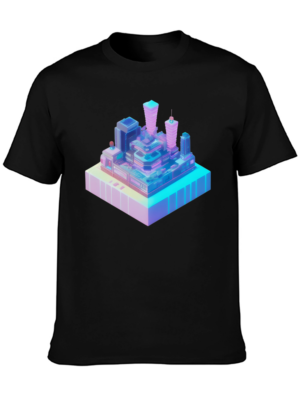 Isometric Cityscape Graphic Tee - Modern Black T-Shirt