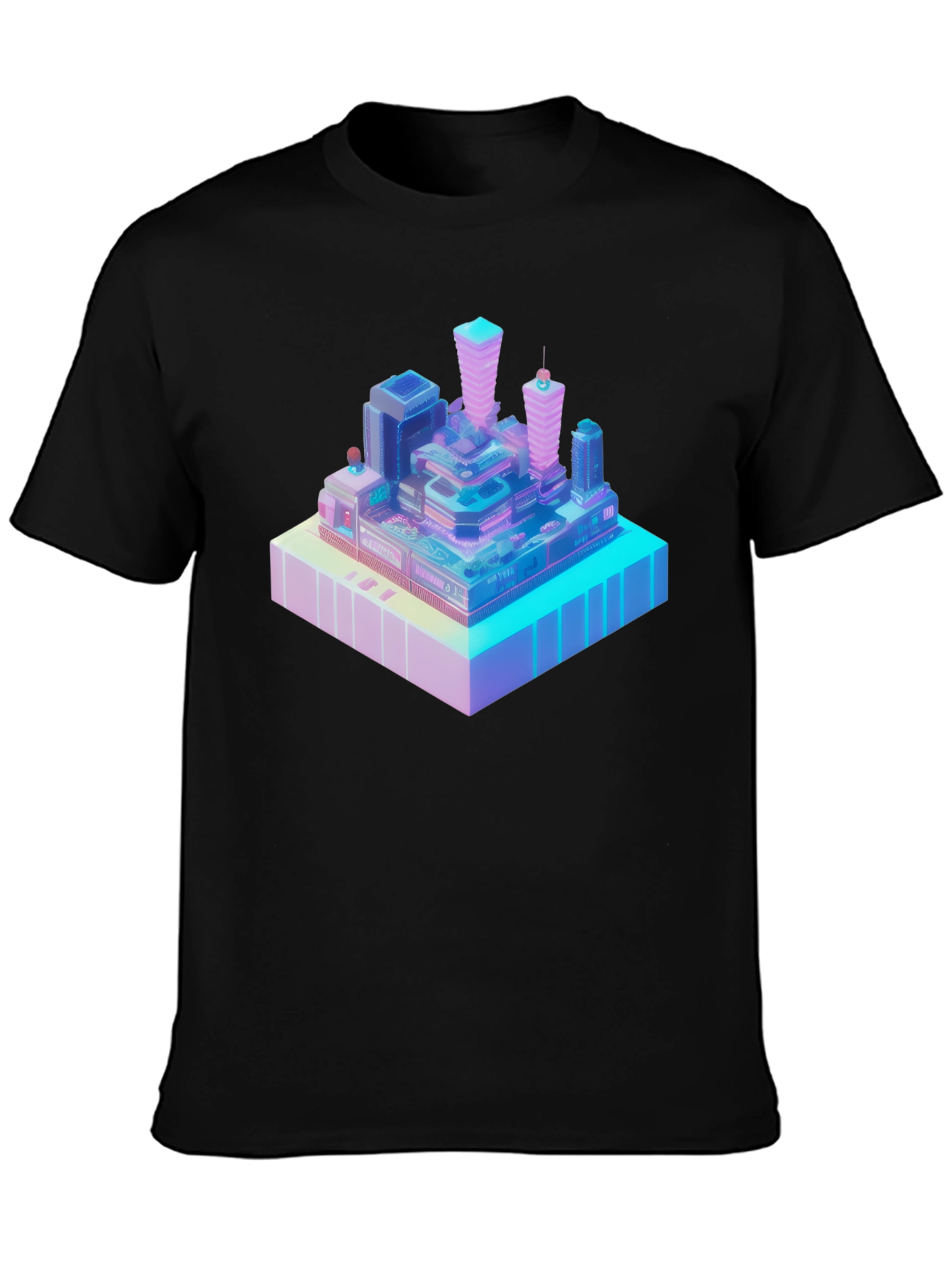 Isometric Cityscape Graphic Tee - Modern Black T-Shirt