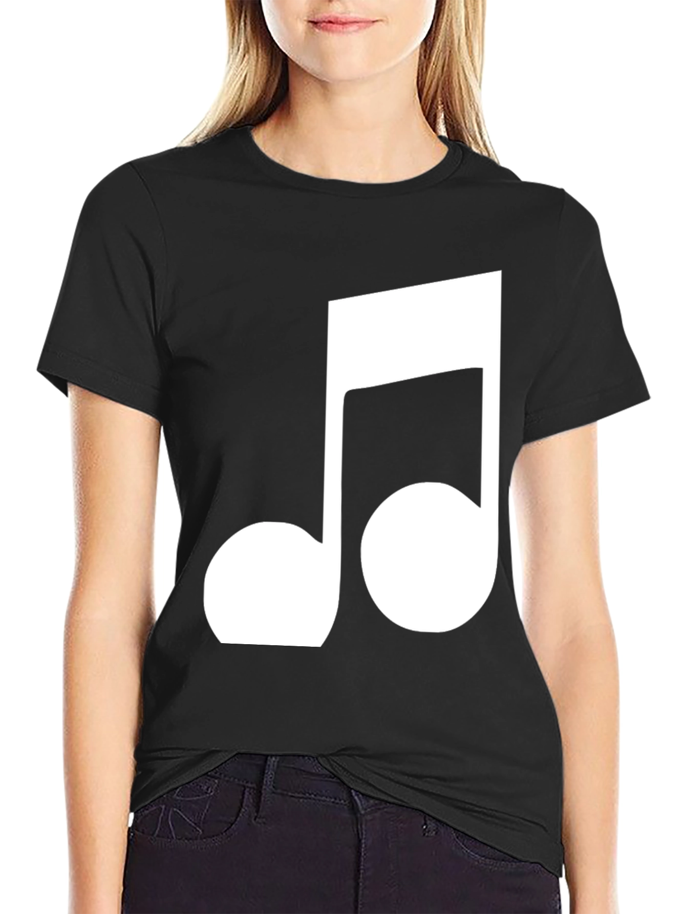 Black Tee with White Musical Note Design