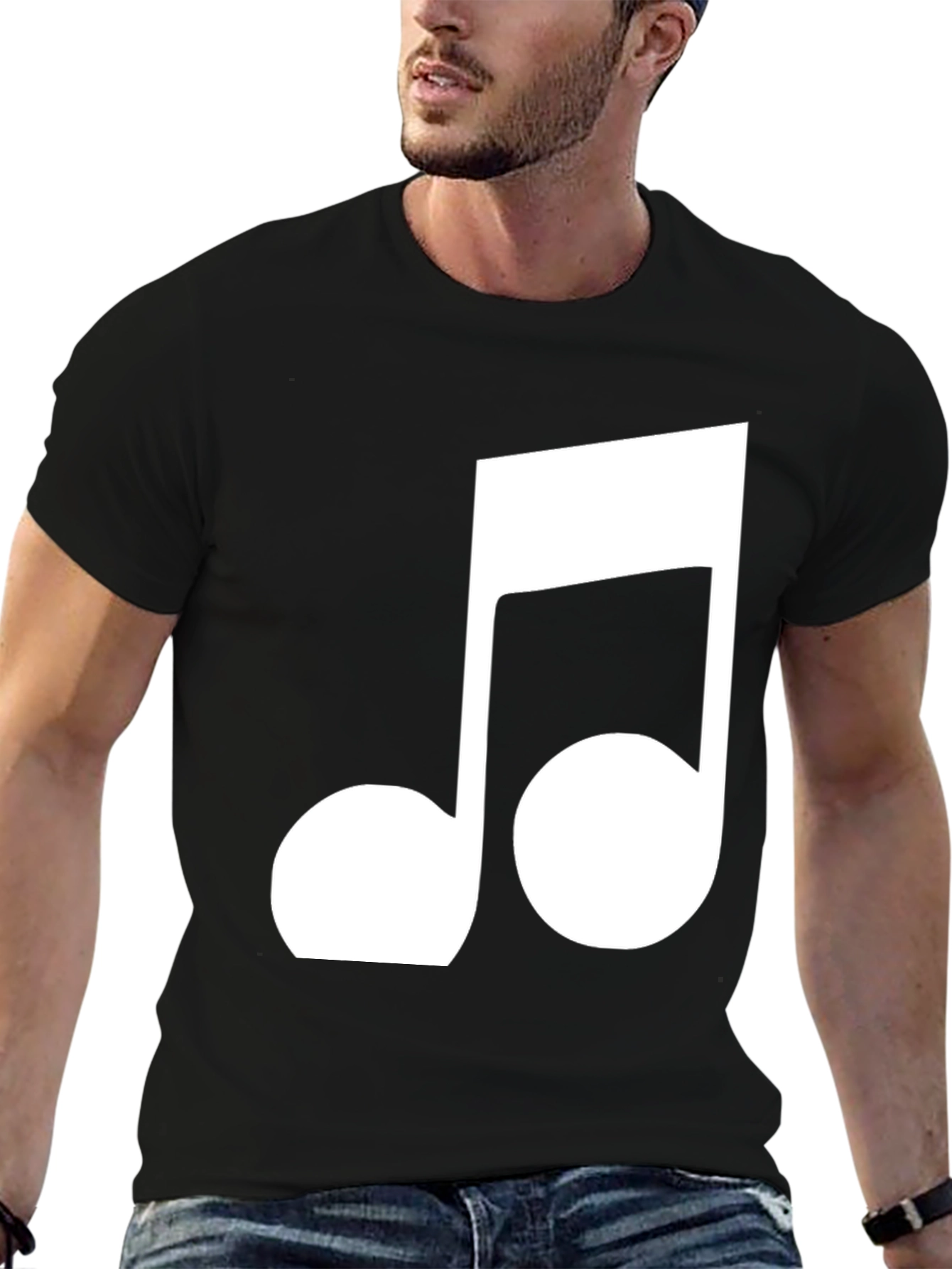 Black Tee with White Musical Note Design