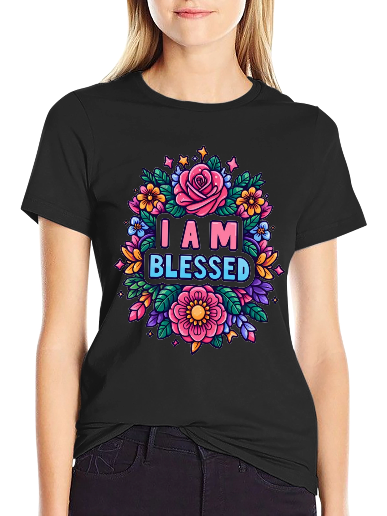 I AM BLESSED Floral Graphic T-Shirt
