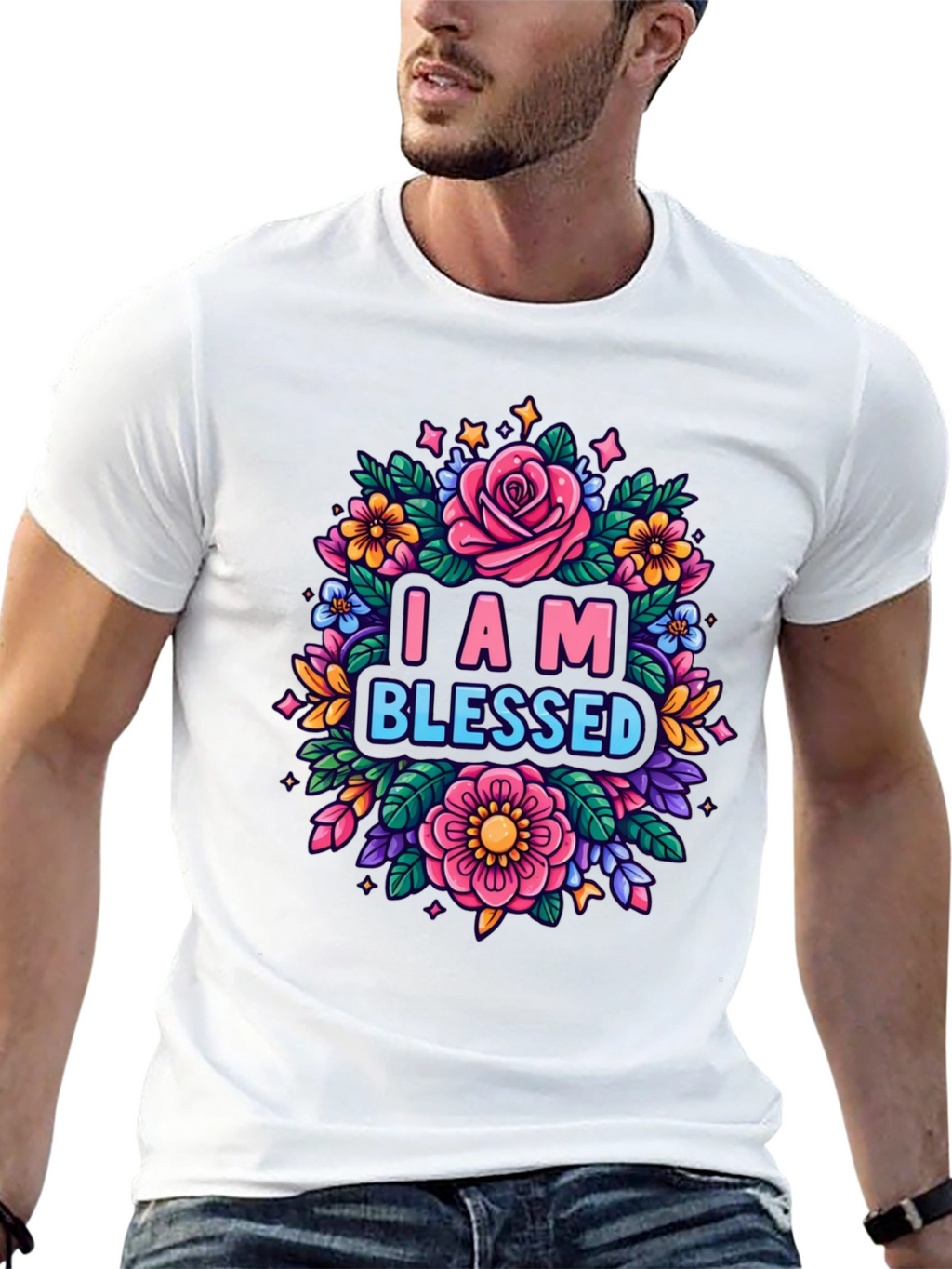 I AM BLESSED Floral Graphic T-Shirt