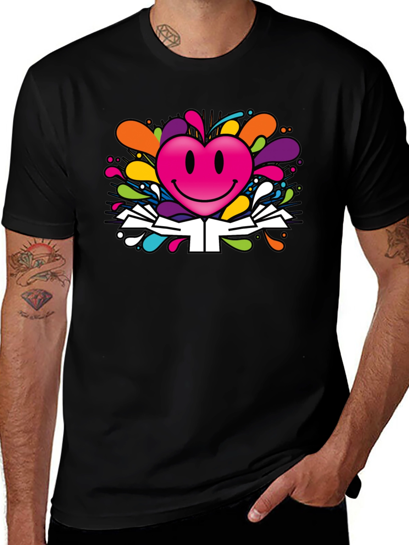 Smiley Heart Graphic Tee - Colorful Fun Design