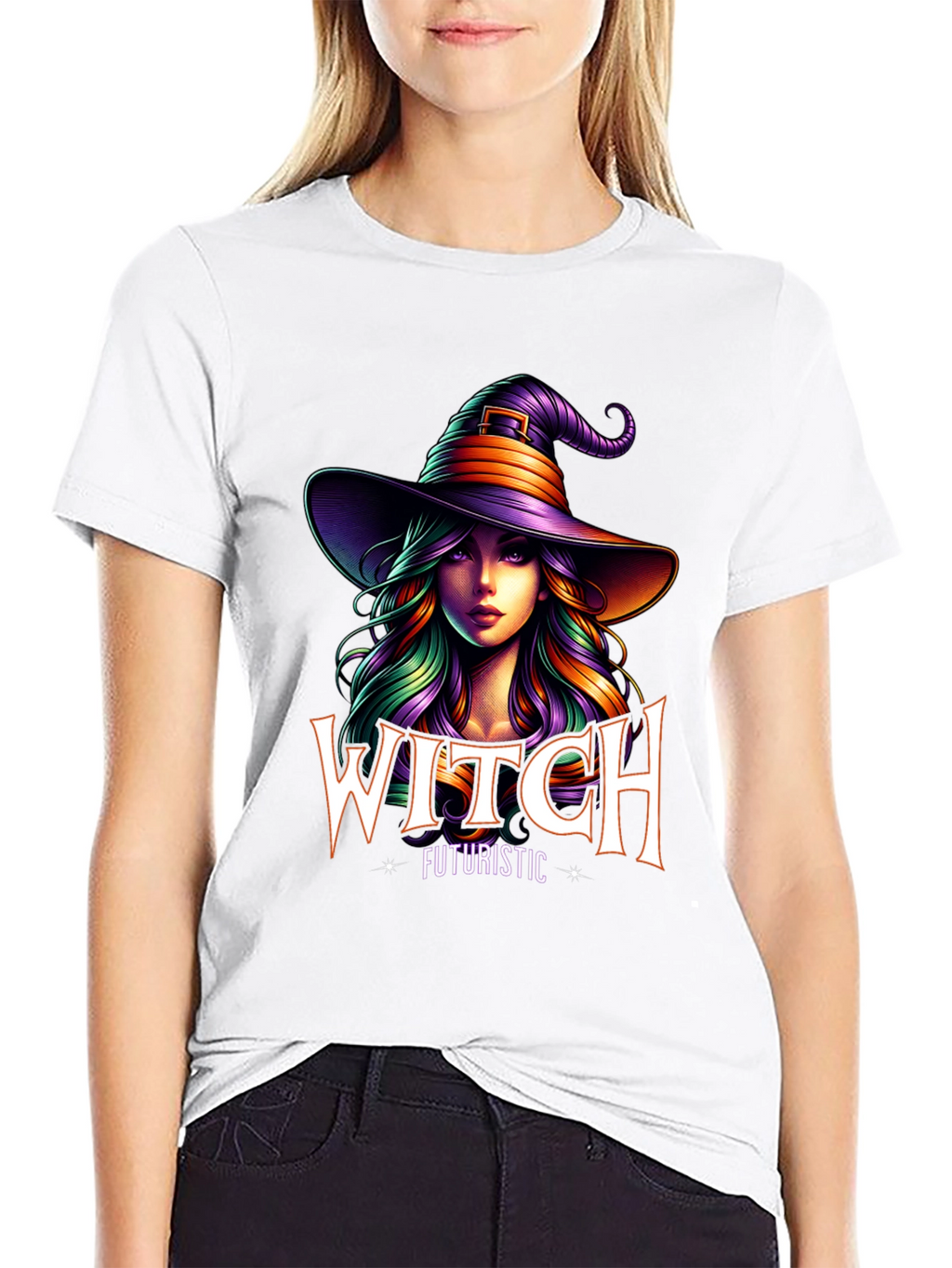 Futuristic Witch Graphic Tee - Unisex Halloween T-Shirt
