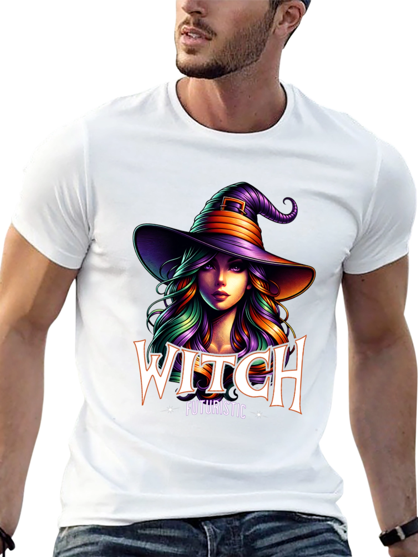 Futuristic Witch Graphic Tee - Unisex Halloween T-Shirt