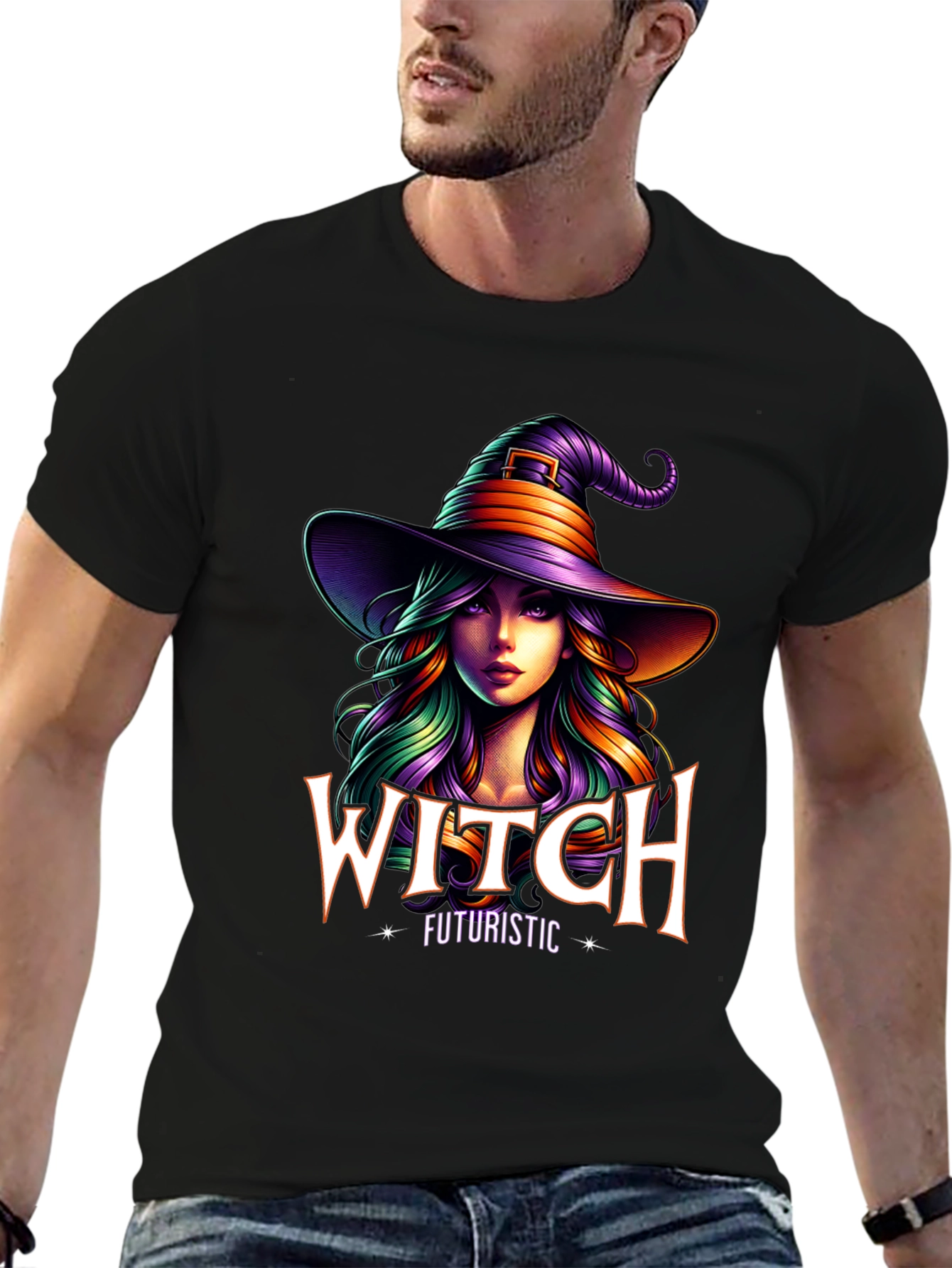 Futuristic Witch Graphic Tee - Unisex Halloween T-Shirt