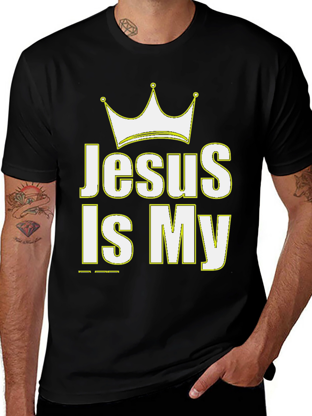 Jesus Is My King Crown Graphic Black T-Shirt