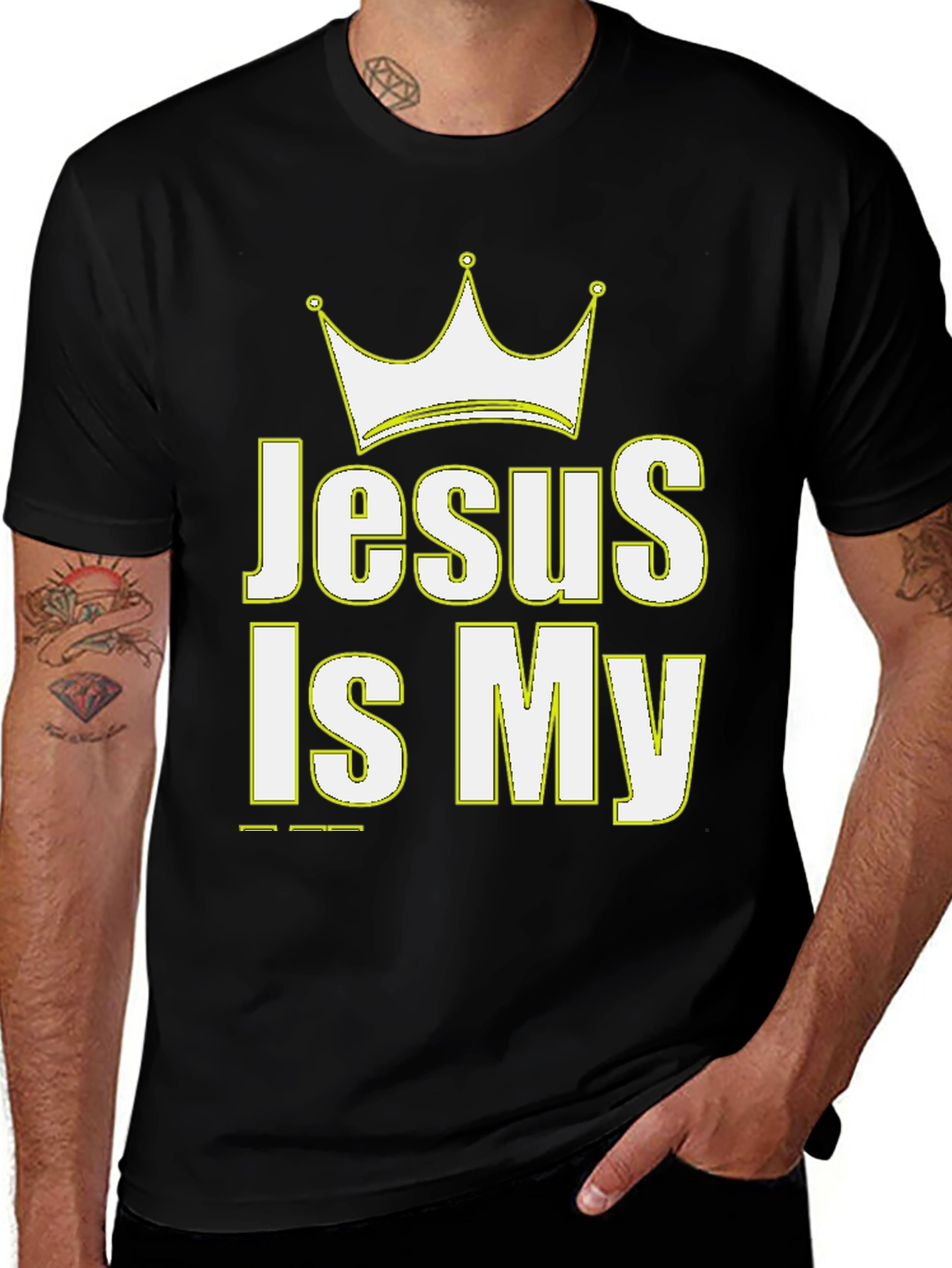 Jesus Is My King Crown Graphic Black T-Shirt