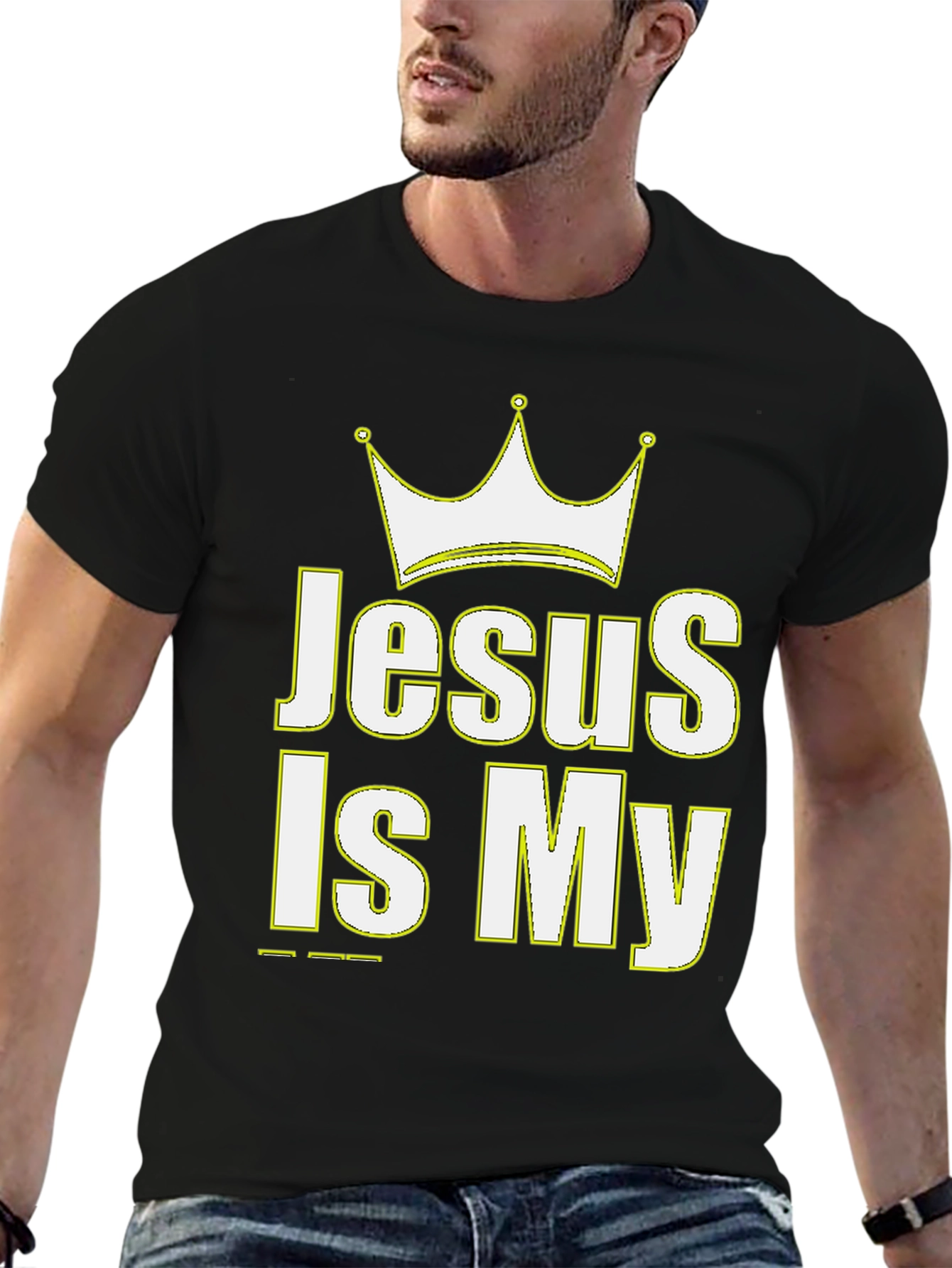 Jesus Is My King Crown Graphic Black T-Shirt