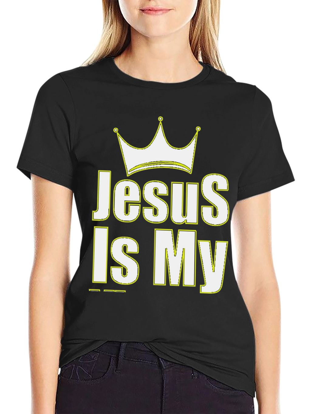 Jesus Is My King Crown Graphic Black T-Shirt