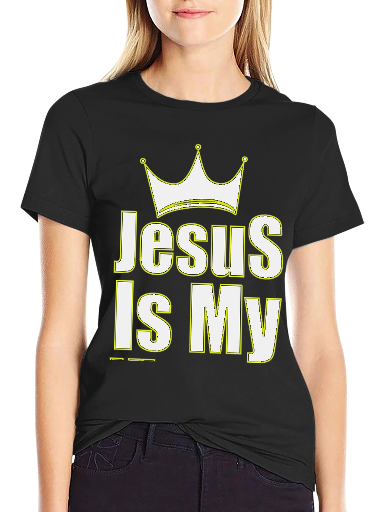 Jesus Is My King Crown Graphic Black T-Shirt