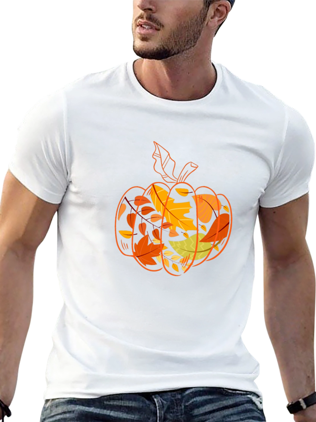 Fall Pumpkin Leaves Graphic Tee - Autumn Vibes