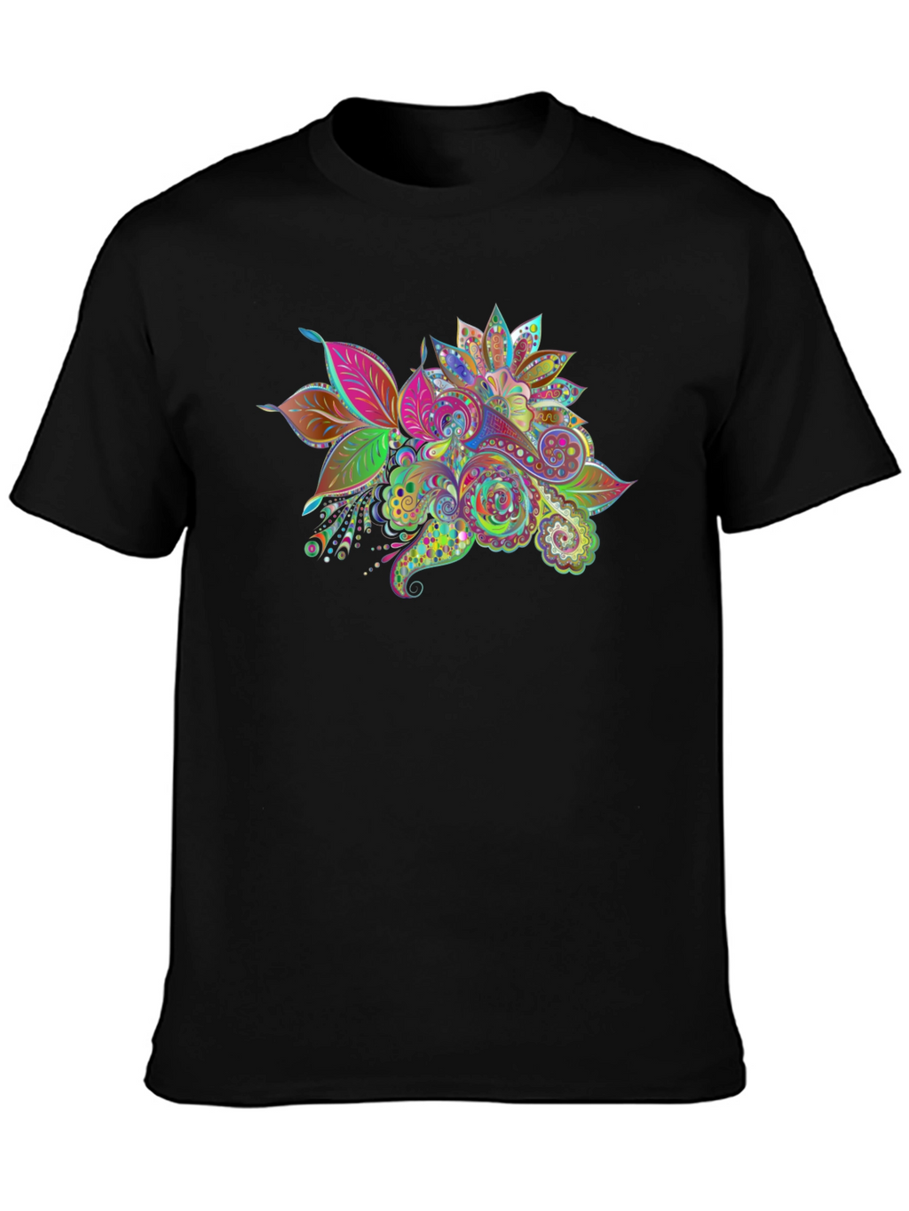 Floral Paisley Print Black T-Shirt