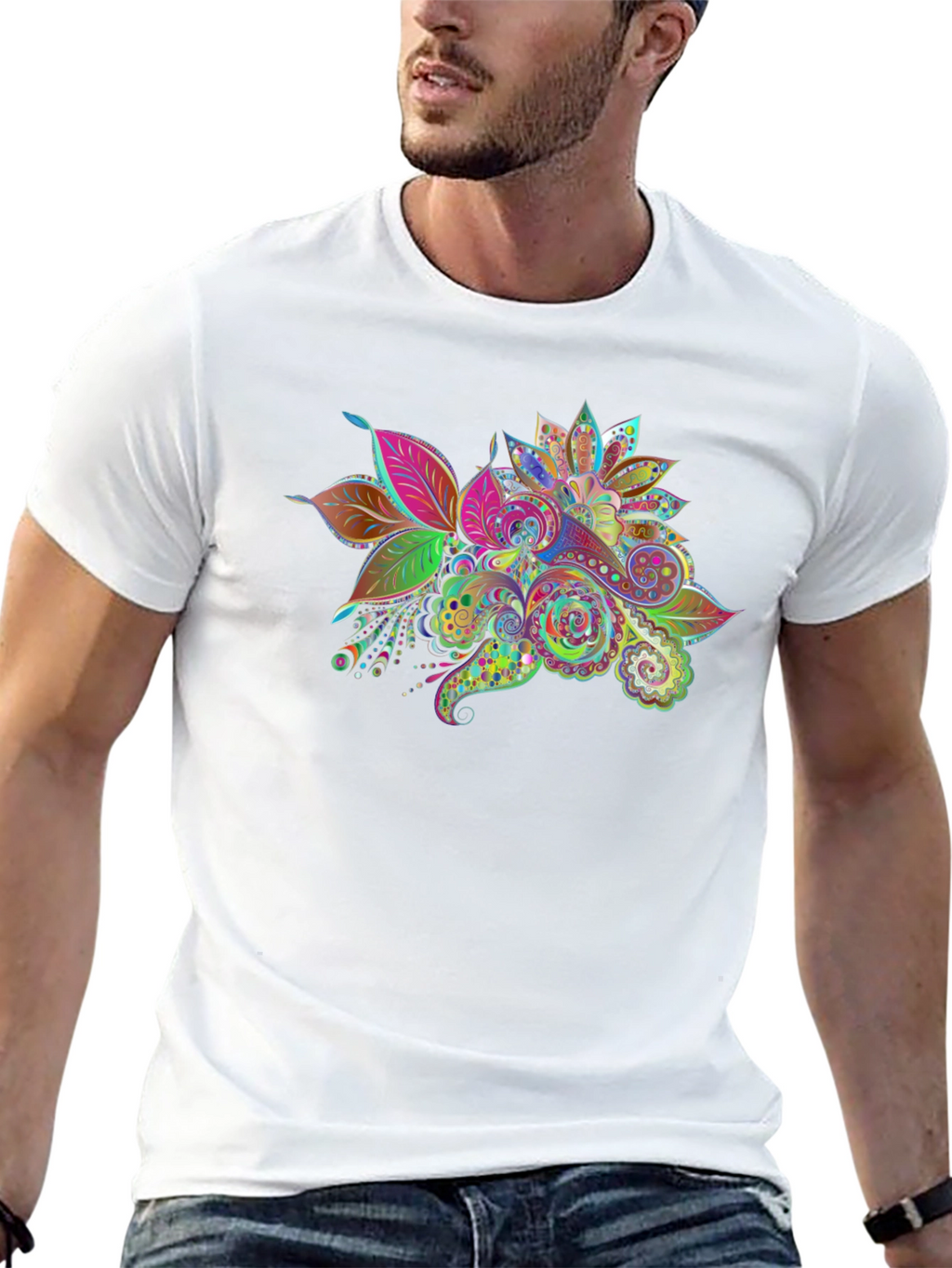 Floral Paisley Print Black T-Shirt