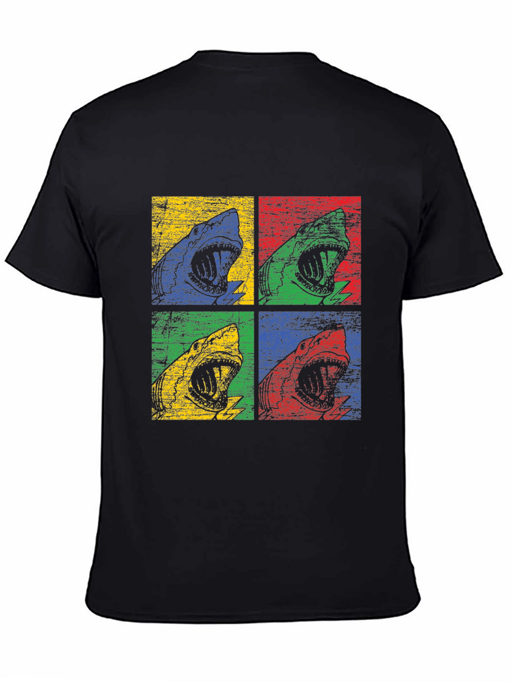Shark Pop Art Graphic Print Black T-Shirt