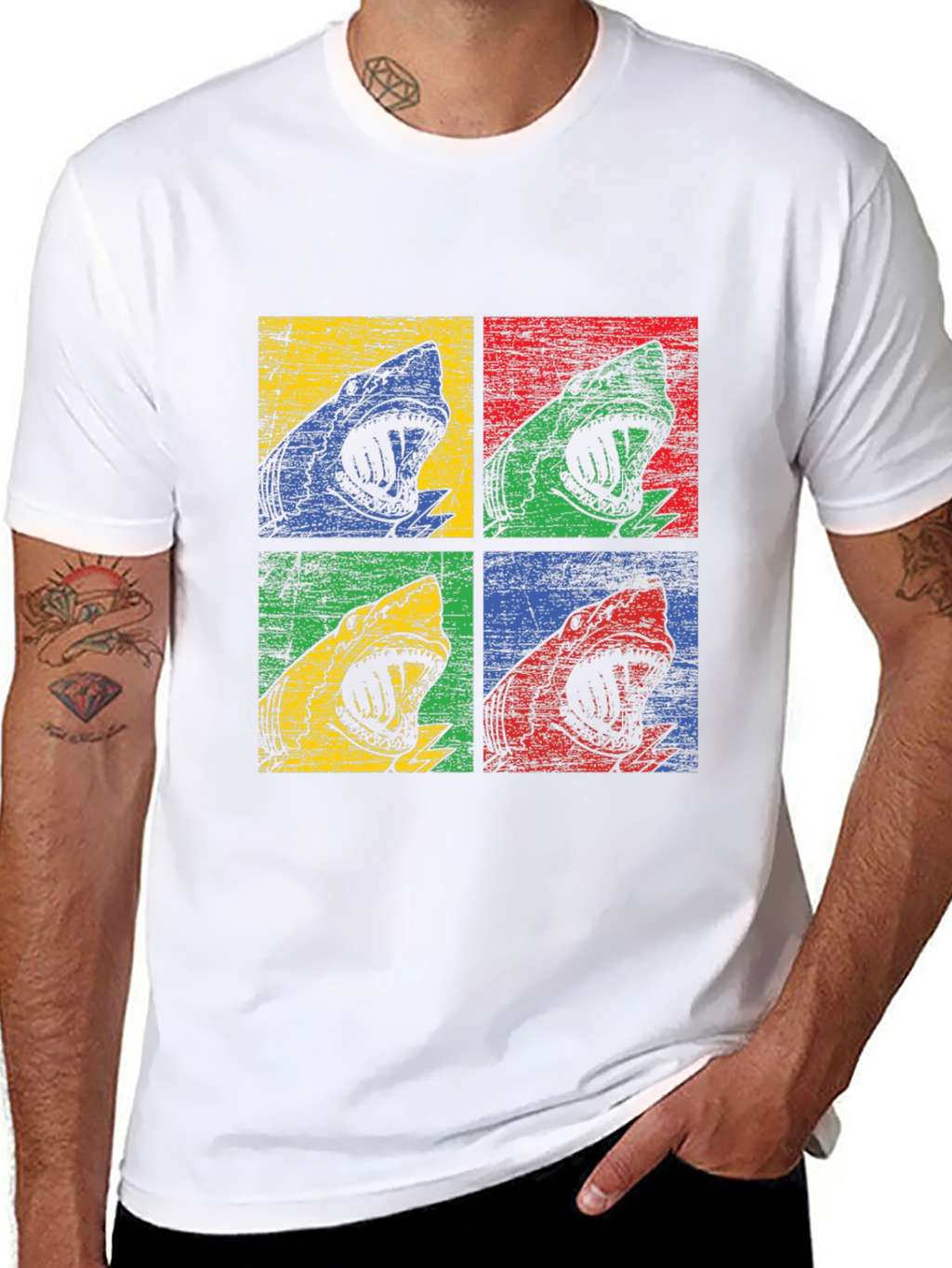 Shark Pop Art Graphic Print Black T-Shirt