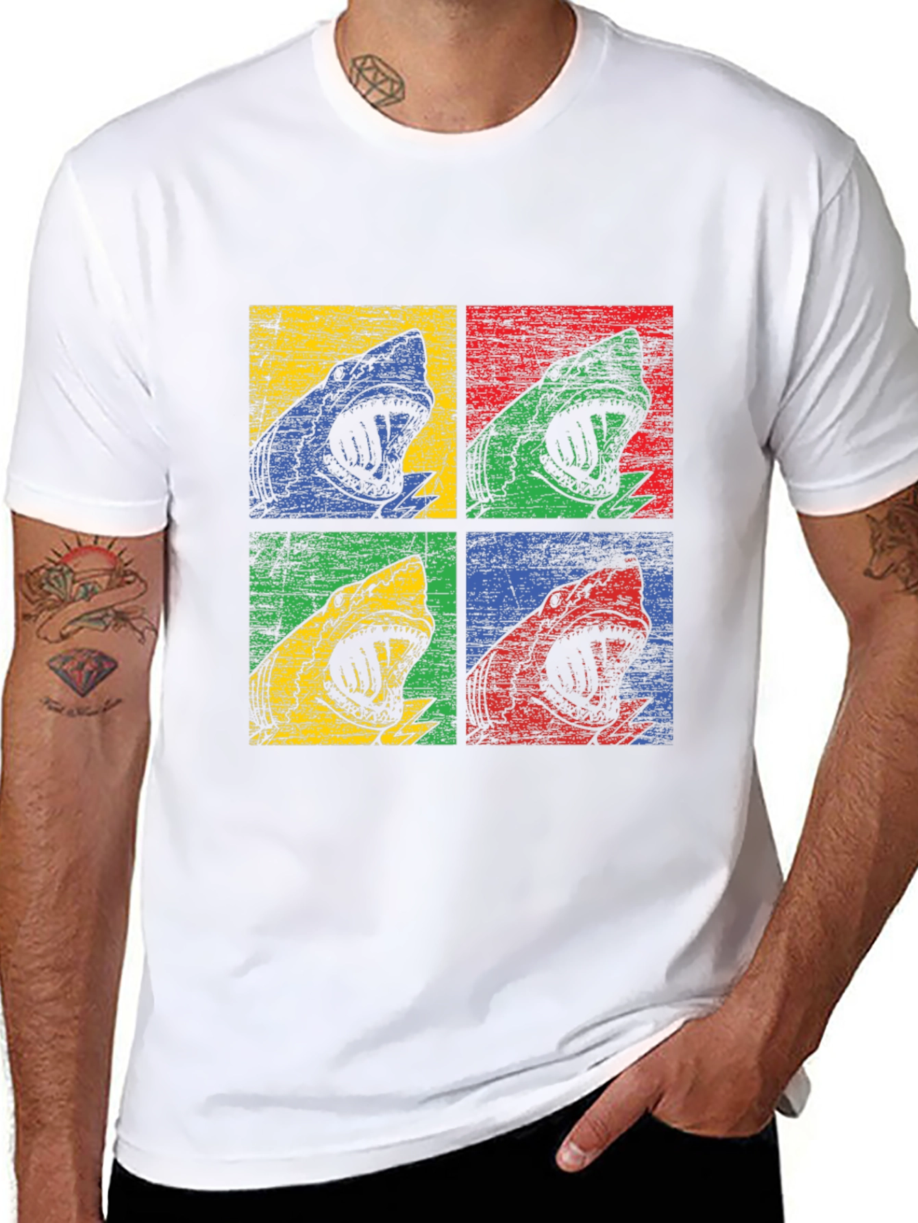 Shark Pop Art Graphic Print Black T-Shirt