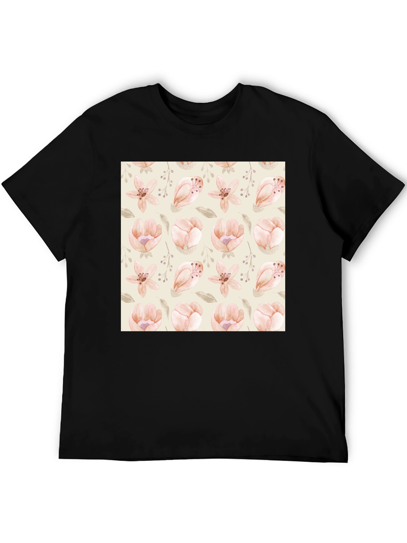 Floral Print Black T-Shirt - Stylish Casual Wear