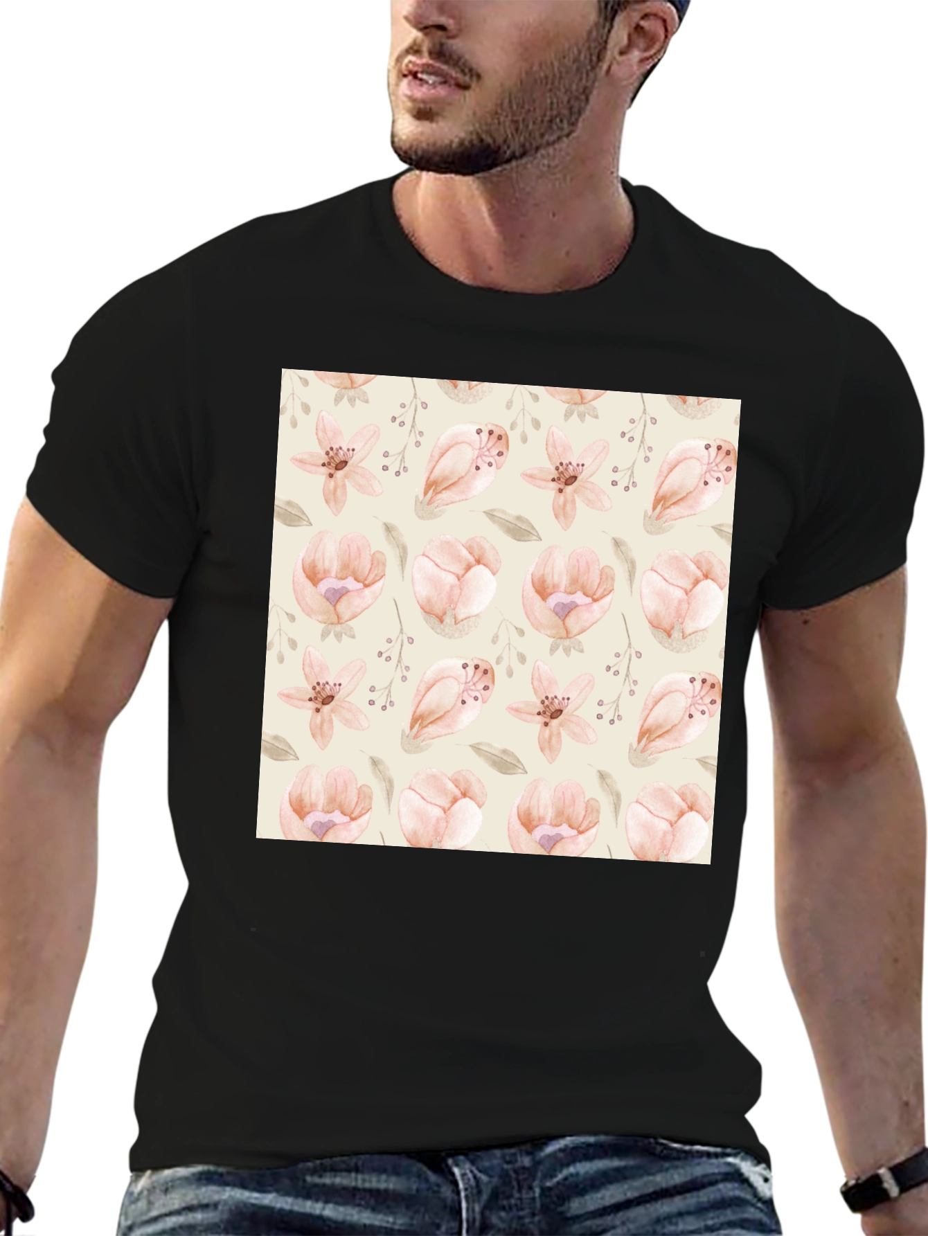 Floral Print Black T-Shirt - Stylish Casual Wear