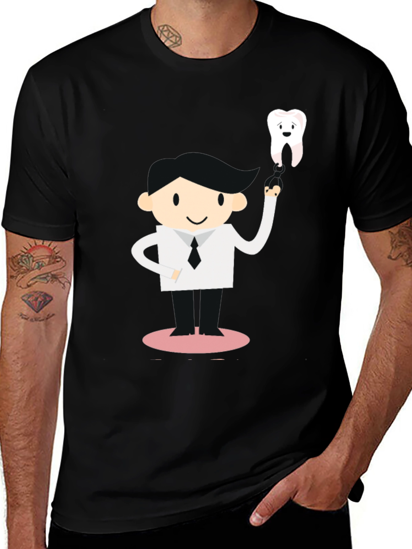 Dentist Cartoon Graphic Black T-Shirt