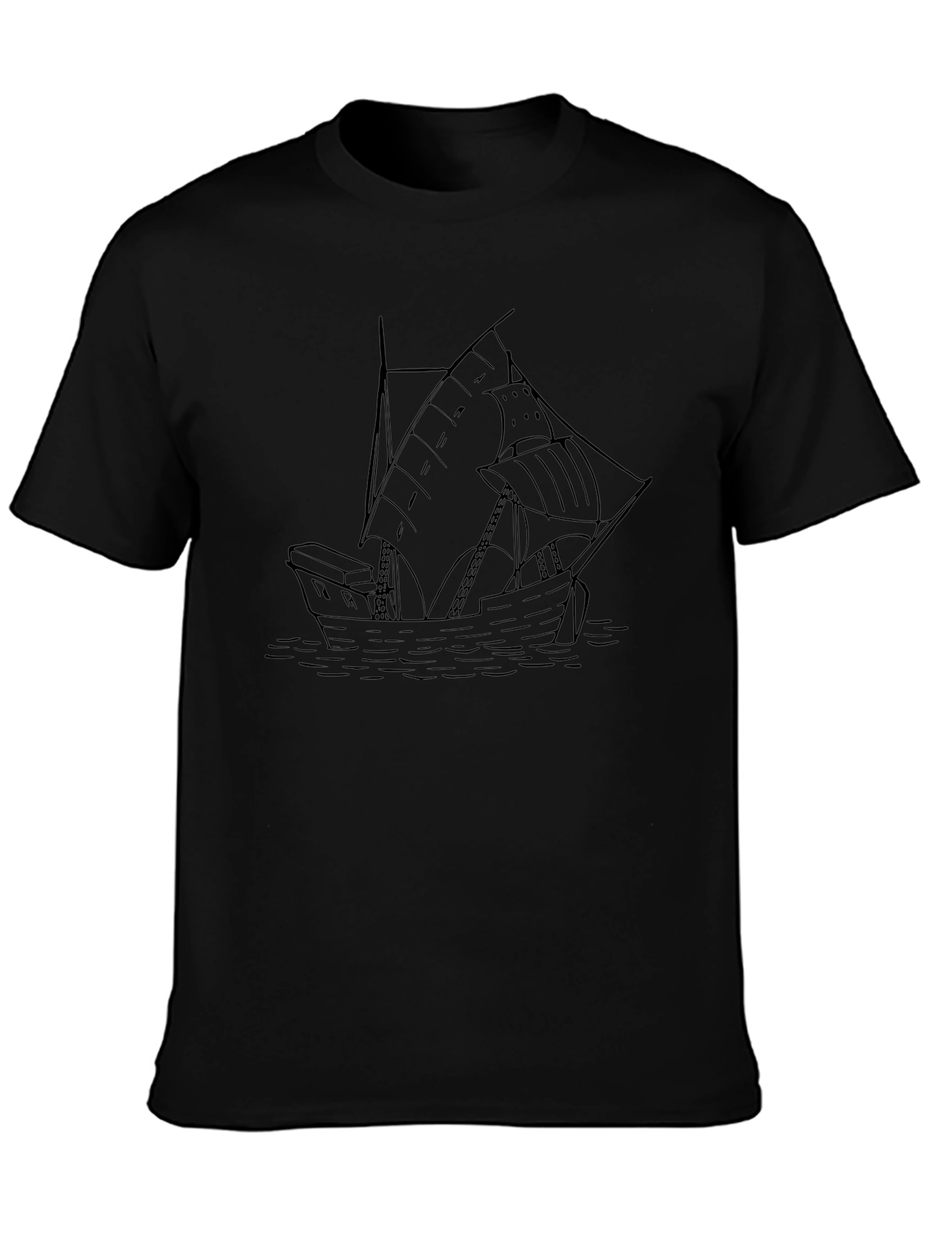 Nautical Ship Black Graphic Tee for Men