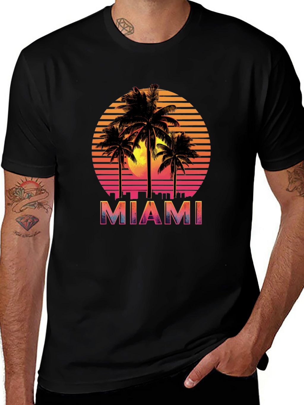 Miami Sunset Palm Tree Graphic Tee