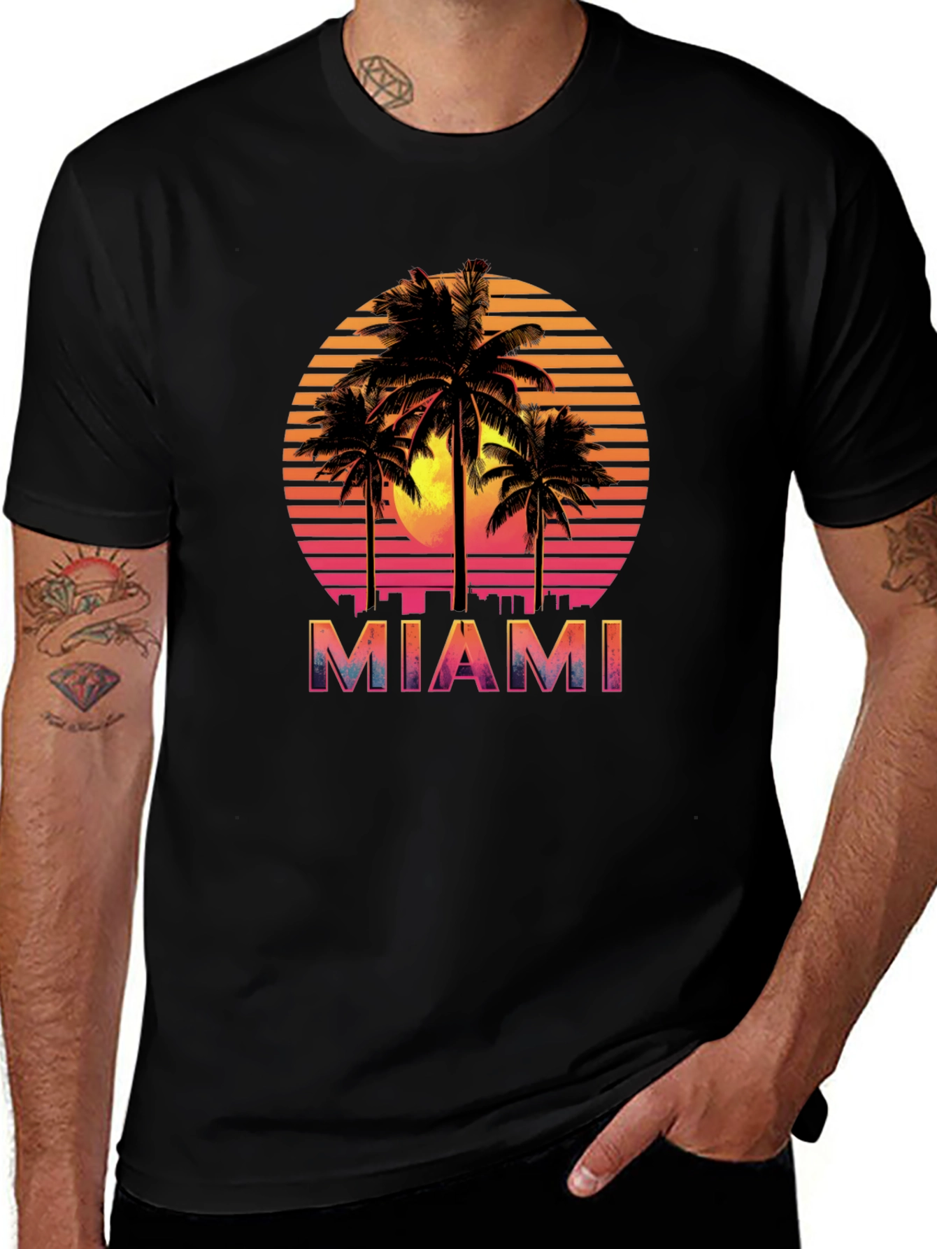 Miami Sunset Palm Tree Graphic Tee