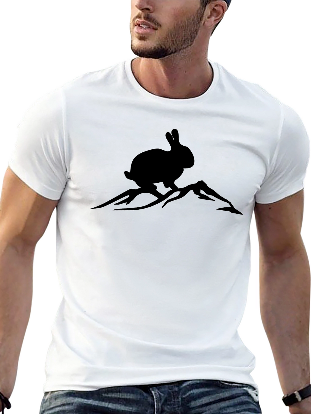 Rabbit on Mountain Tee - Black Graphic T-Shirt