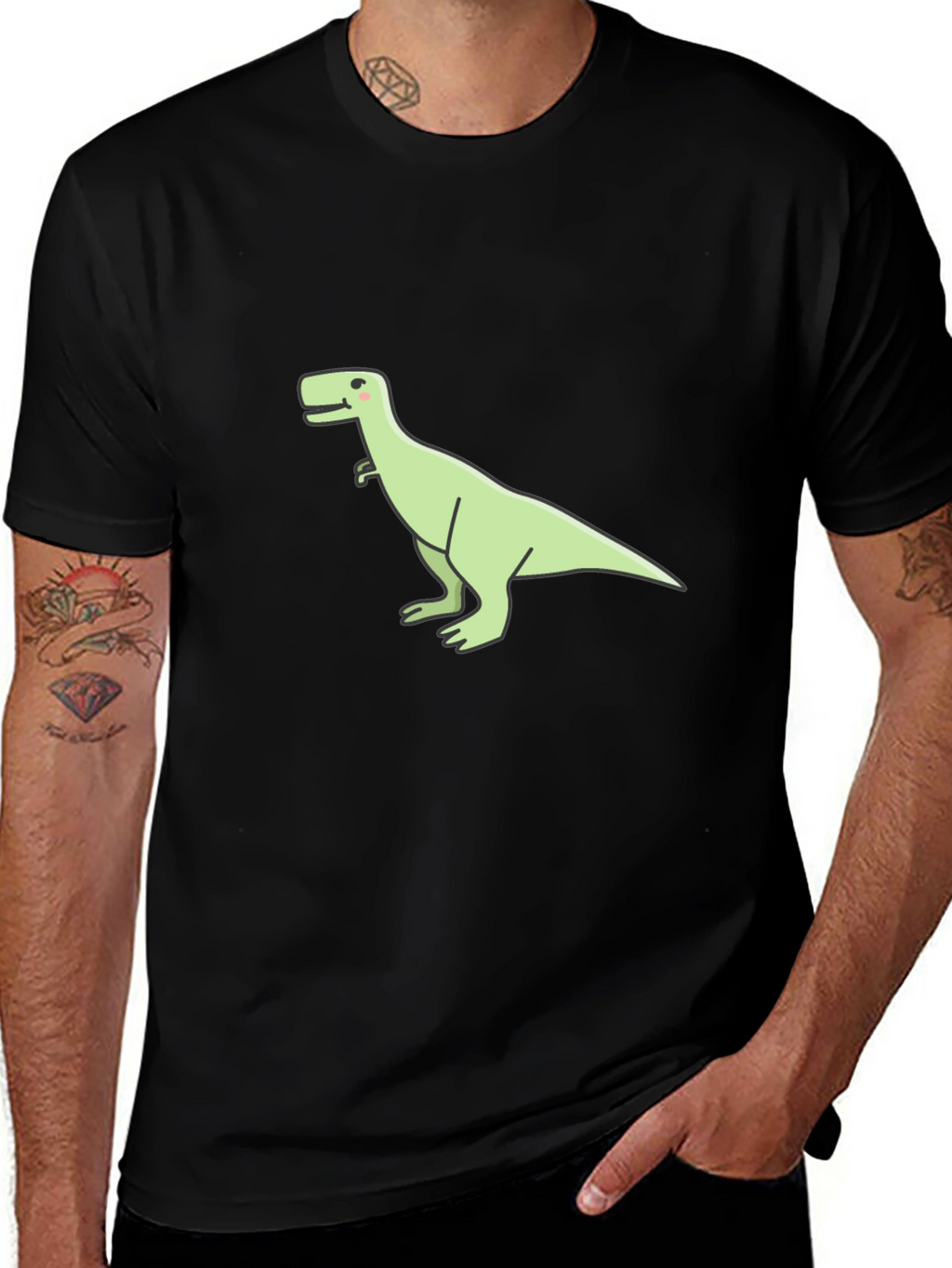Dinosaur Graphic Tee - Casual Black T-Shirt
