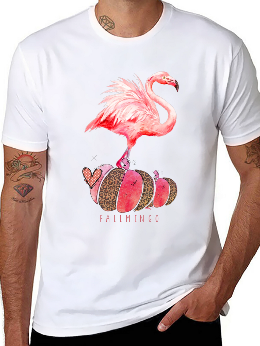 Fallmingo T-Shirt: Pink Flamingo Pumpkin Design