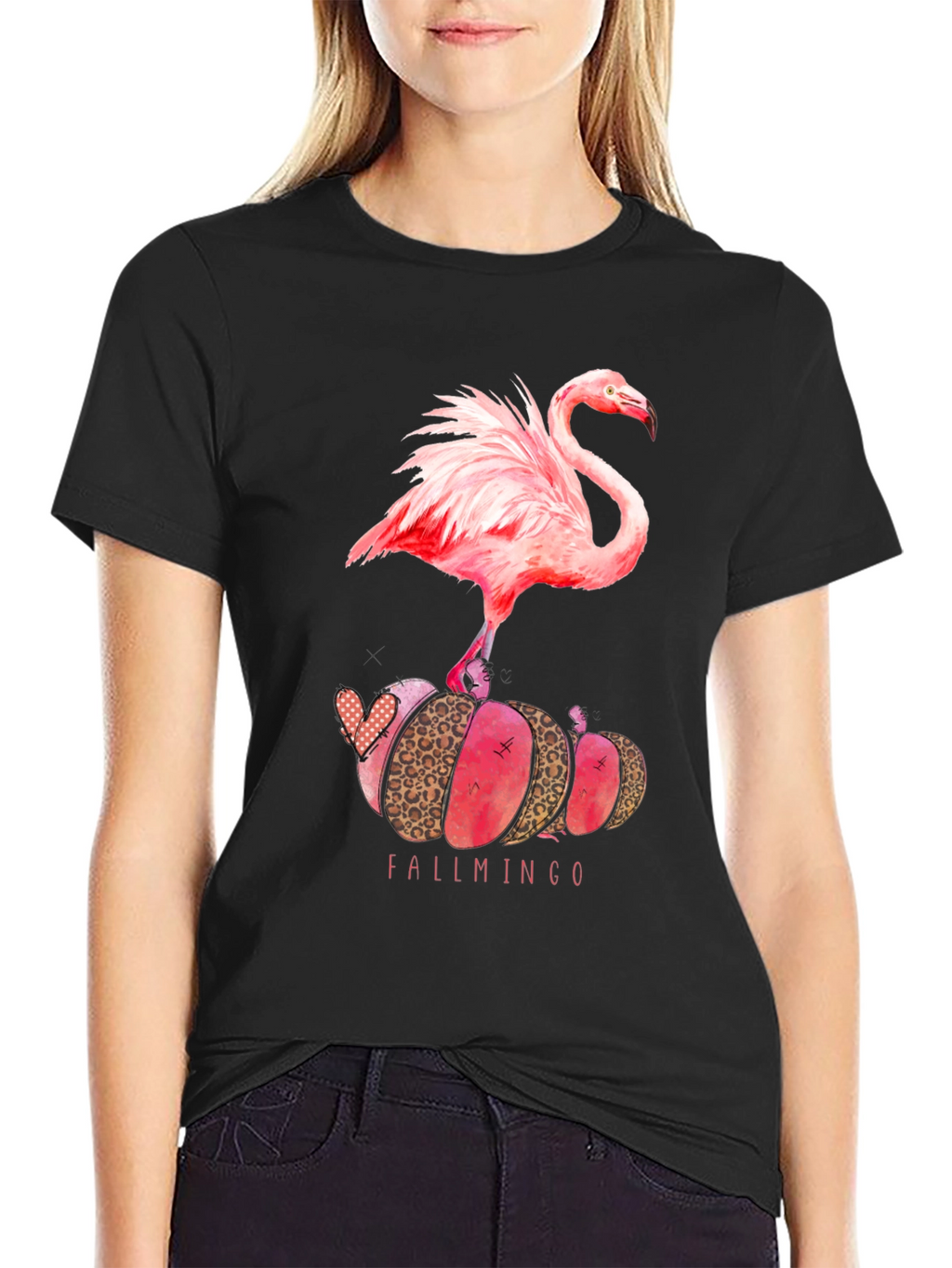 Fallmingo T-Shirt: Pink Flamingo Pumpkin Design