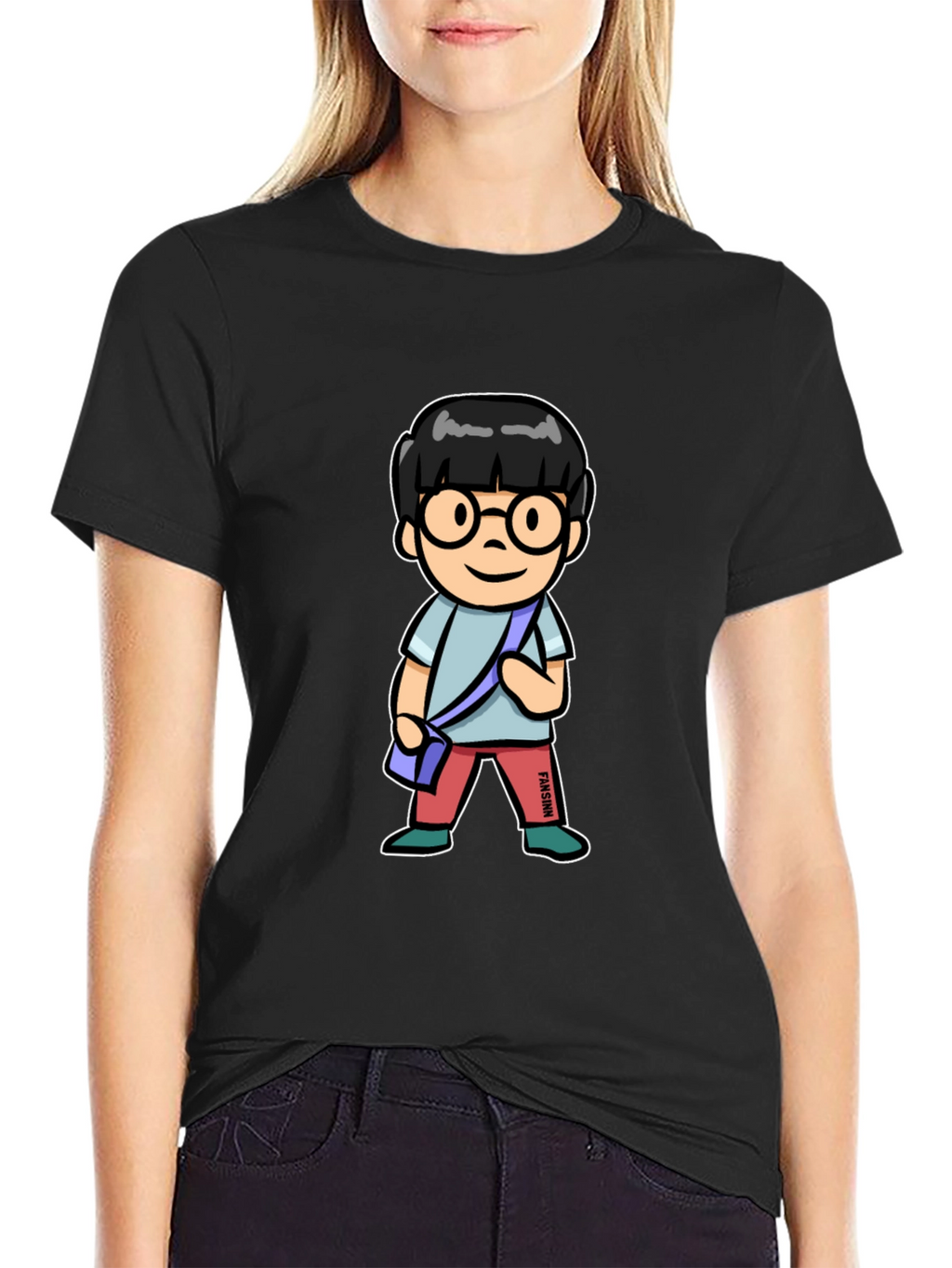 Cartoon Character T-Shirt Black Cotton Tee