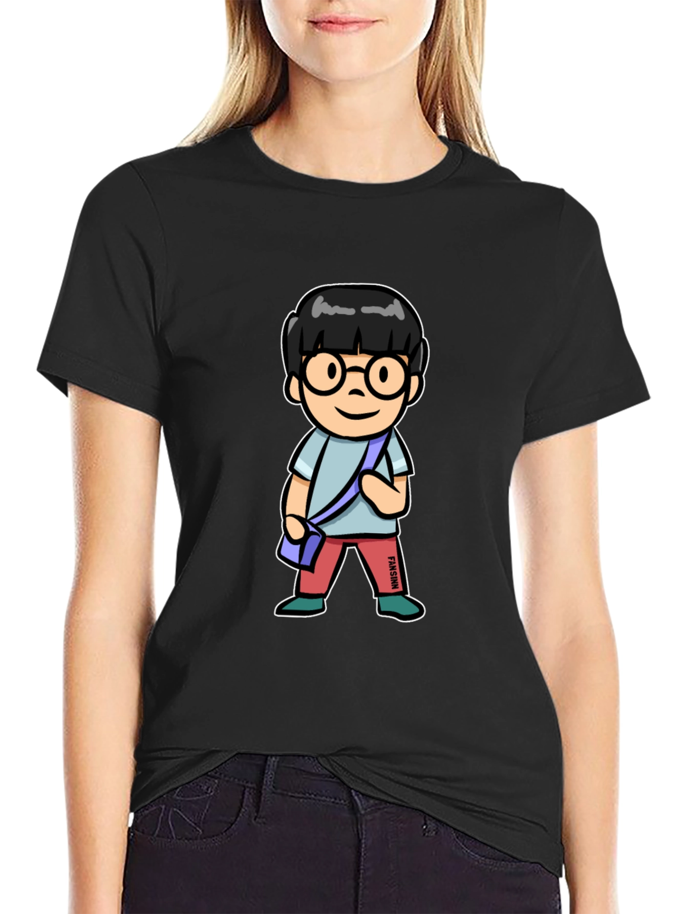Cartoon Character T-Shirt Black Cotton Tee