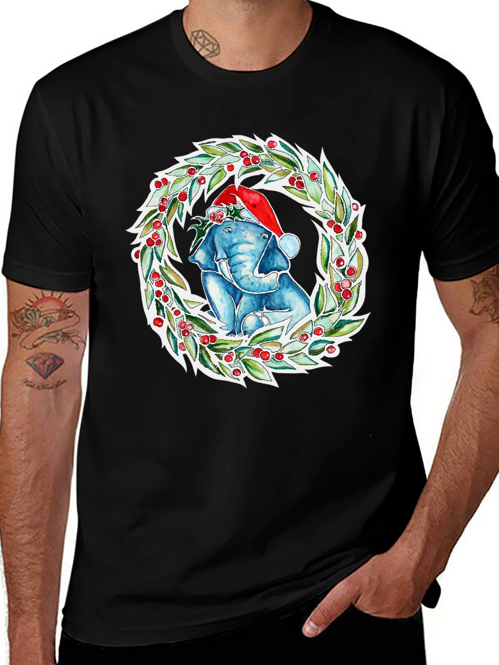 Christmas Elephant Wreath Graphic Tee