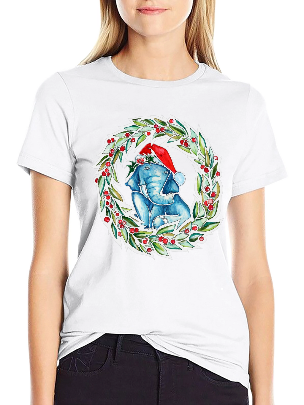 Christmas Elephant Wreath Graphic Tee