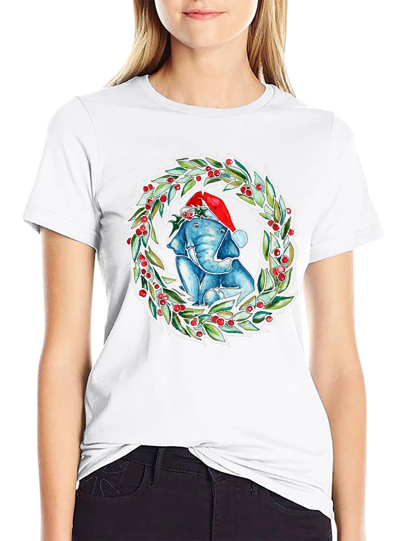 Christmas Elephant Wreath Graphic Tee