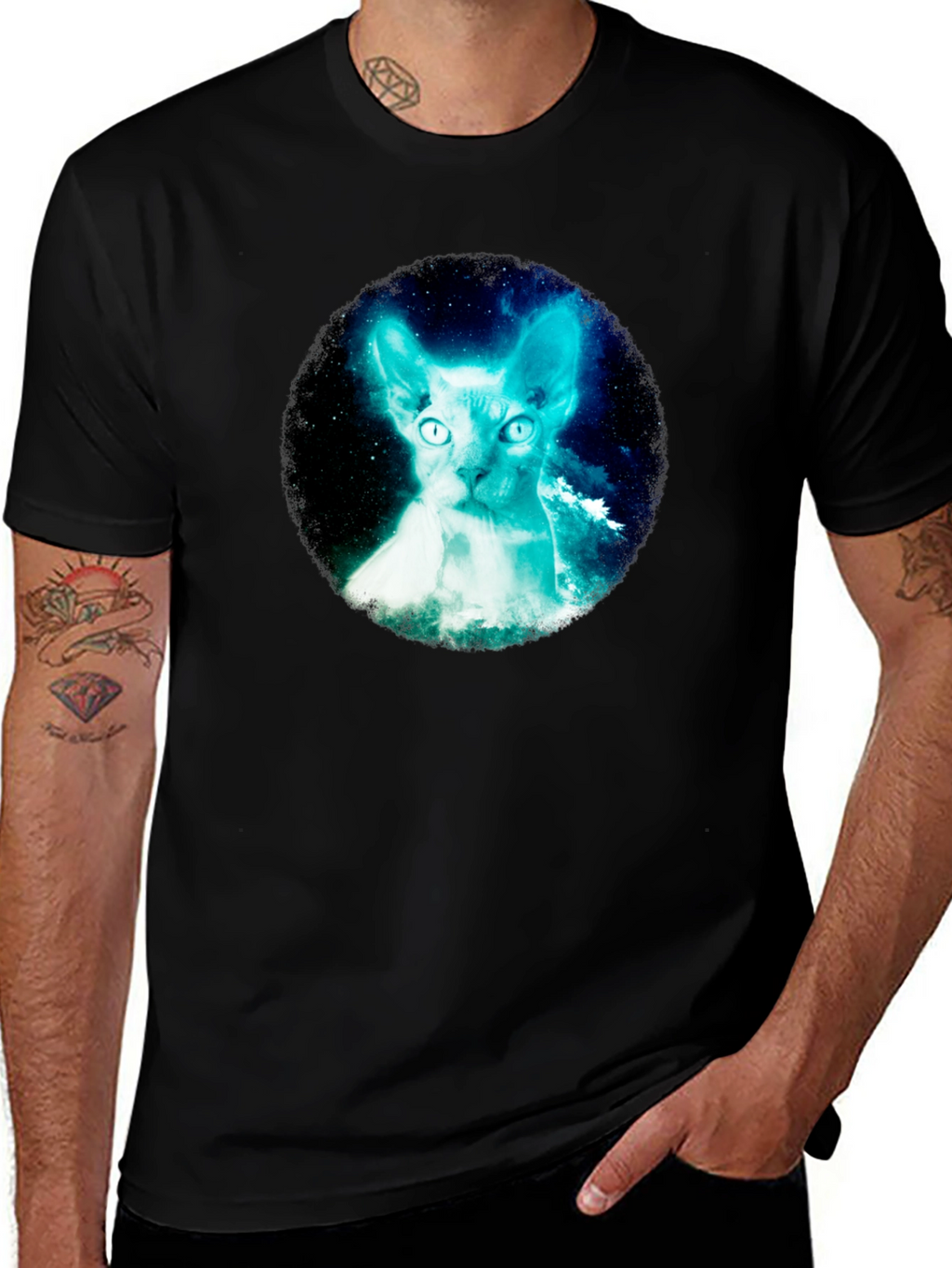 Sphynx Cat Galaxy Graphic Black T-Shirt