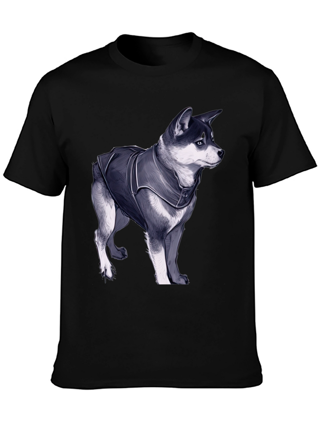 Dog in Jacket Graphic Tee - Black Casual T-Shirt
