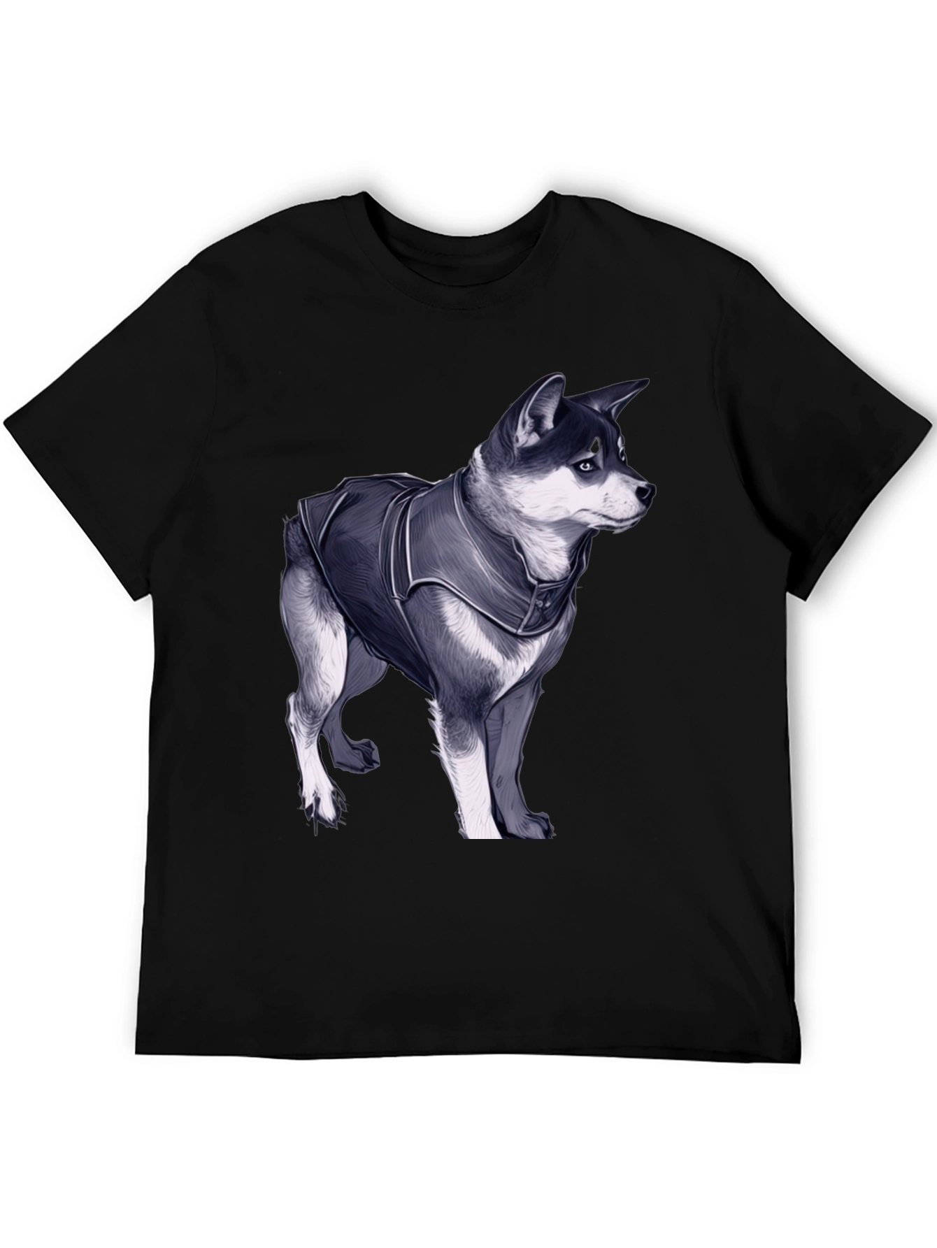 Dog in Jacket Graphic Tee - Black Casual T-Shirt