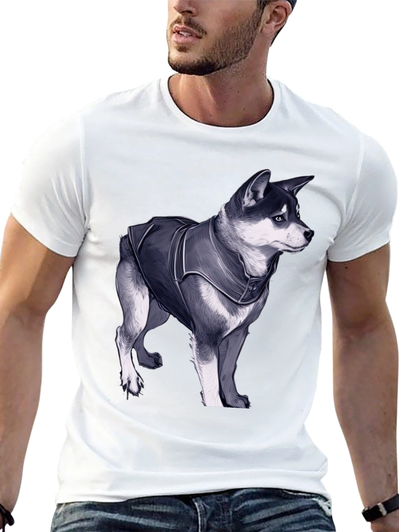 Dog in Jacket Graphic Tee - Black Casual T-Shirt