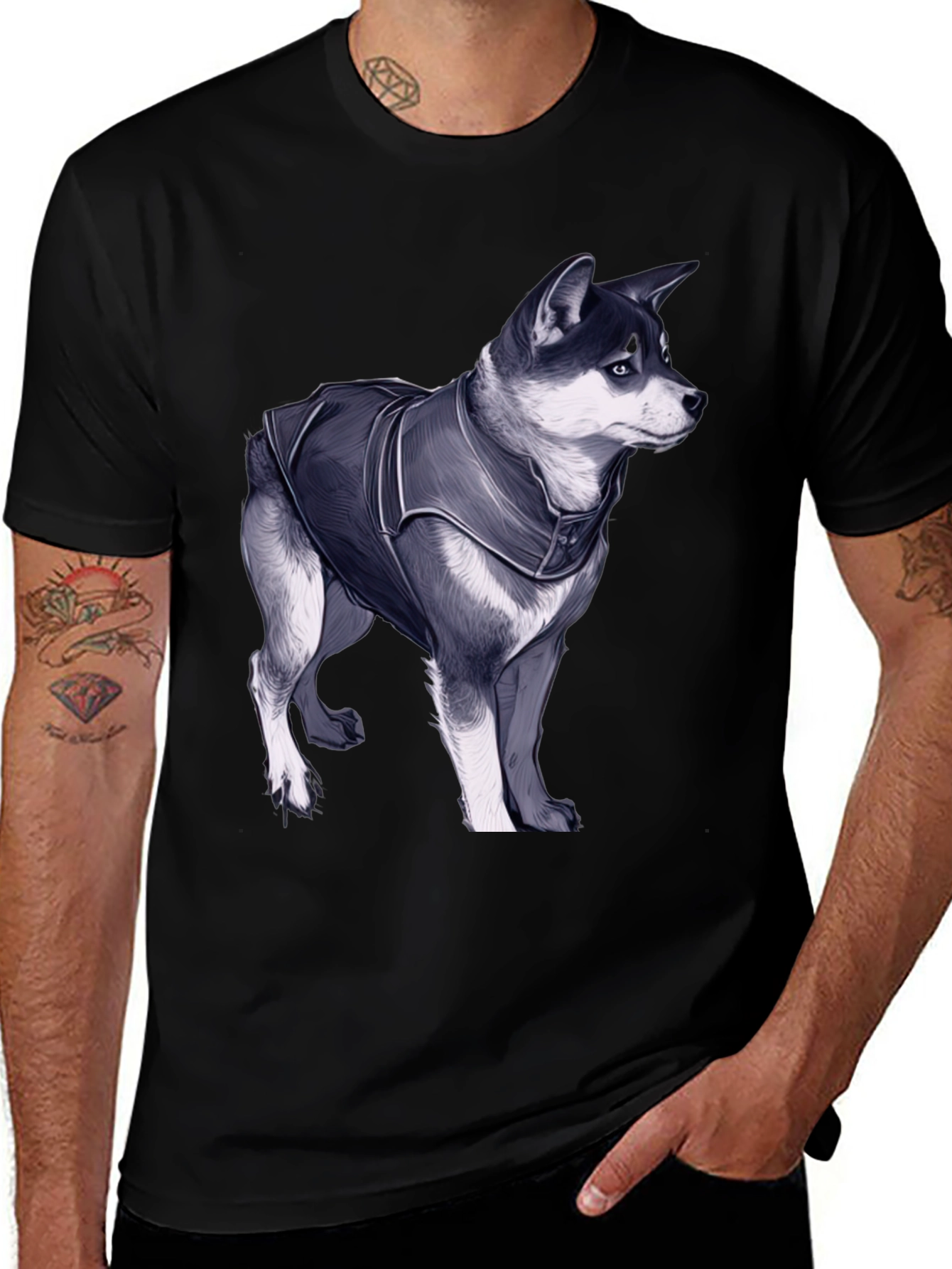 Dog in Jacket Graphic Tee - Black Casual T-Shirt