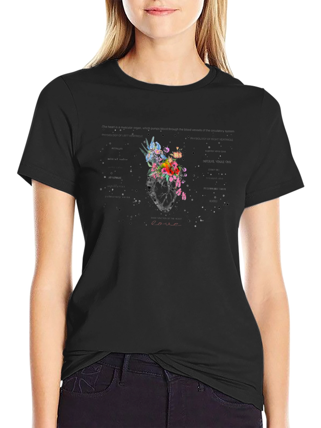 Floral Heart Graphic T-Shirt - Unique Artistic Design