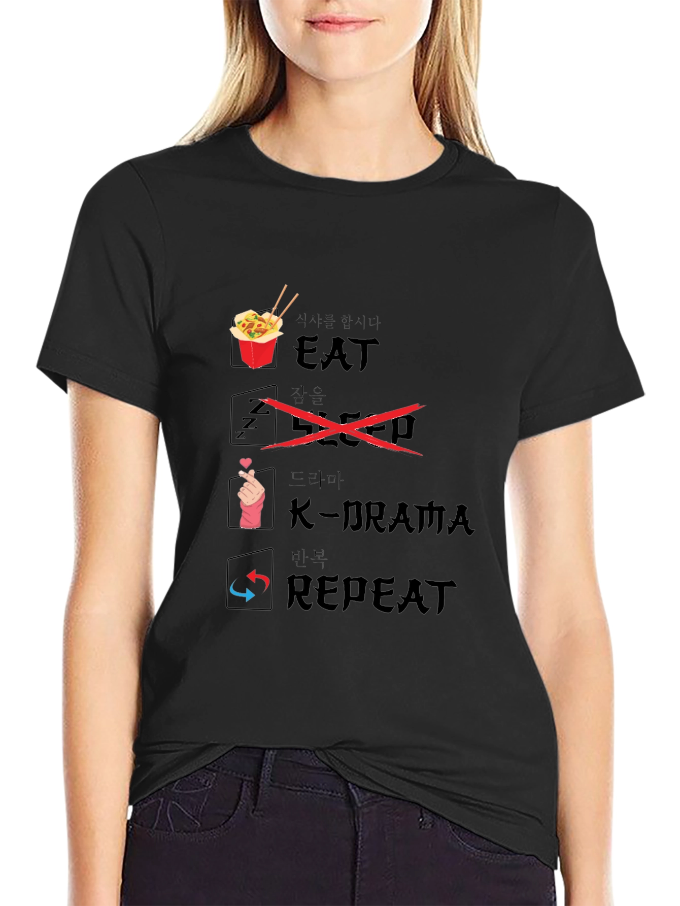 Eat K-Drama Repeat Black T-Shirt
