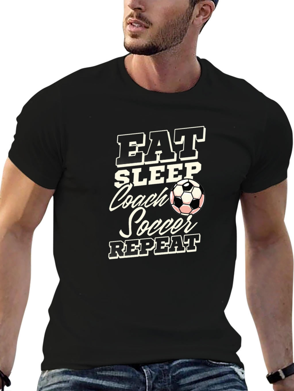 Eat Sleep Coach Soccer Repeat Black T-Shirt
