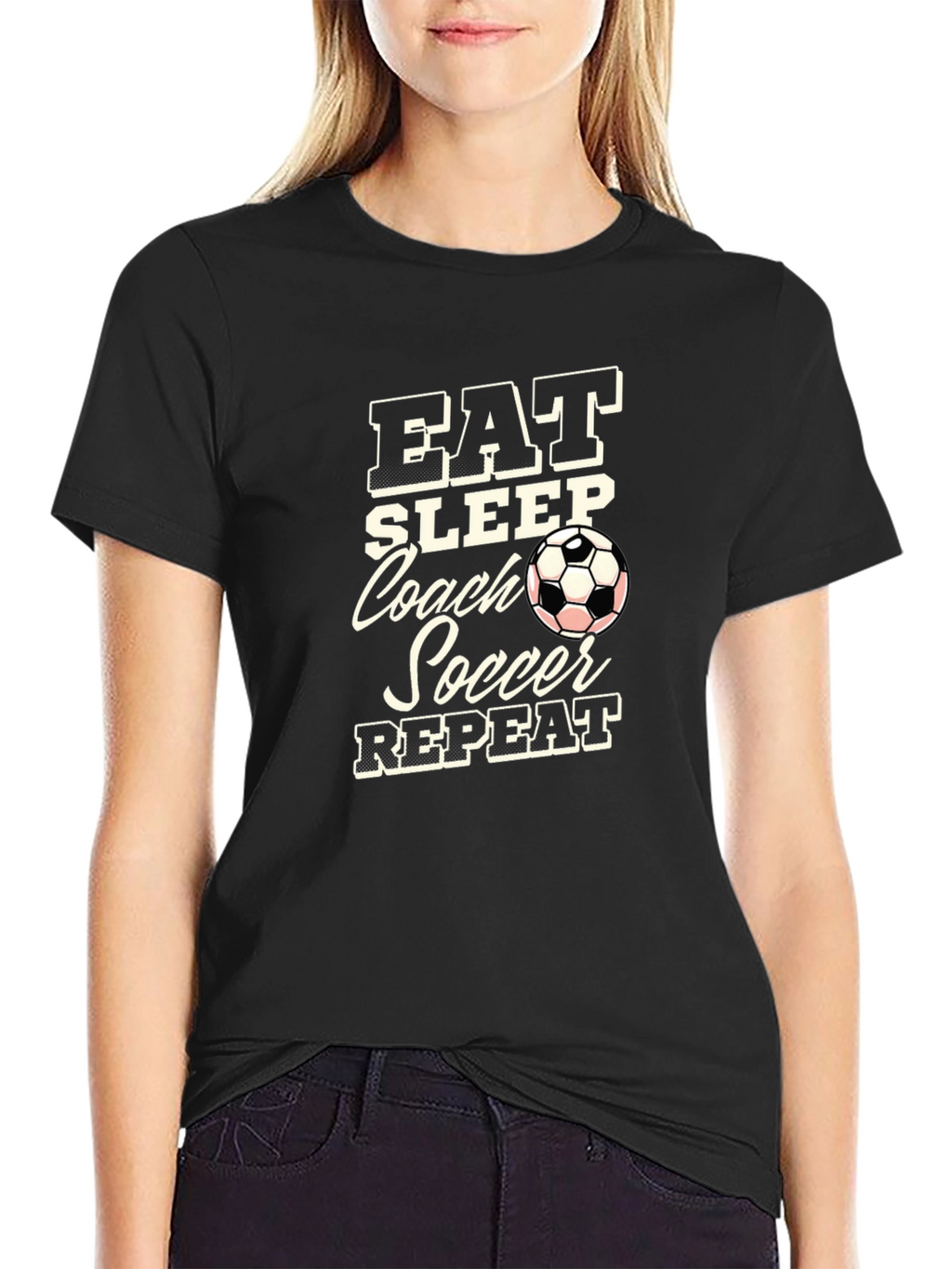 Eat Sleep Coach Soccer Repeat Black T-Shirt