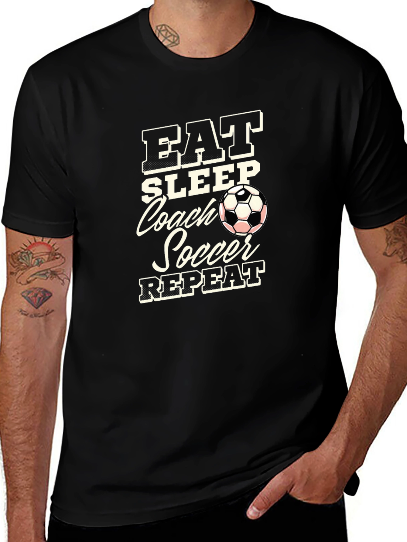 Eat Sleep Coach Soccer Repeat Black T-Shirt